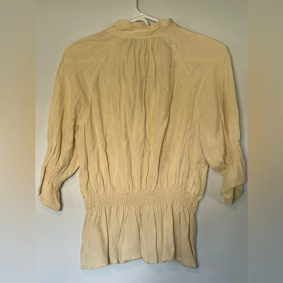 Zara jacquard ivory bow smocked sleeve and waist top sz XS - Picture 5 of 5